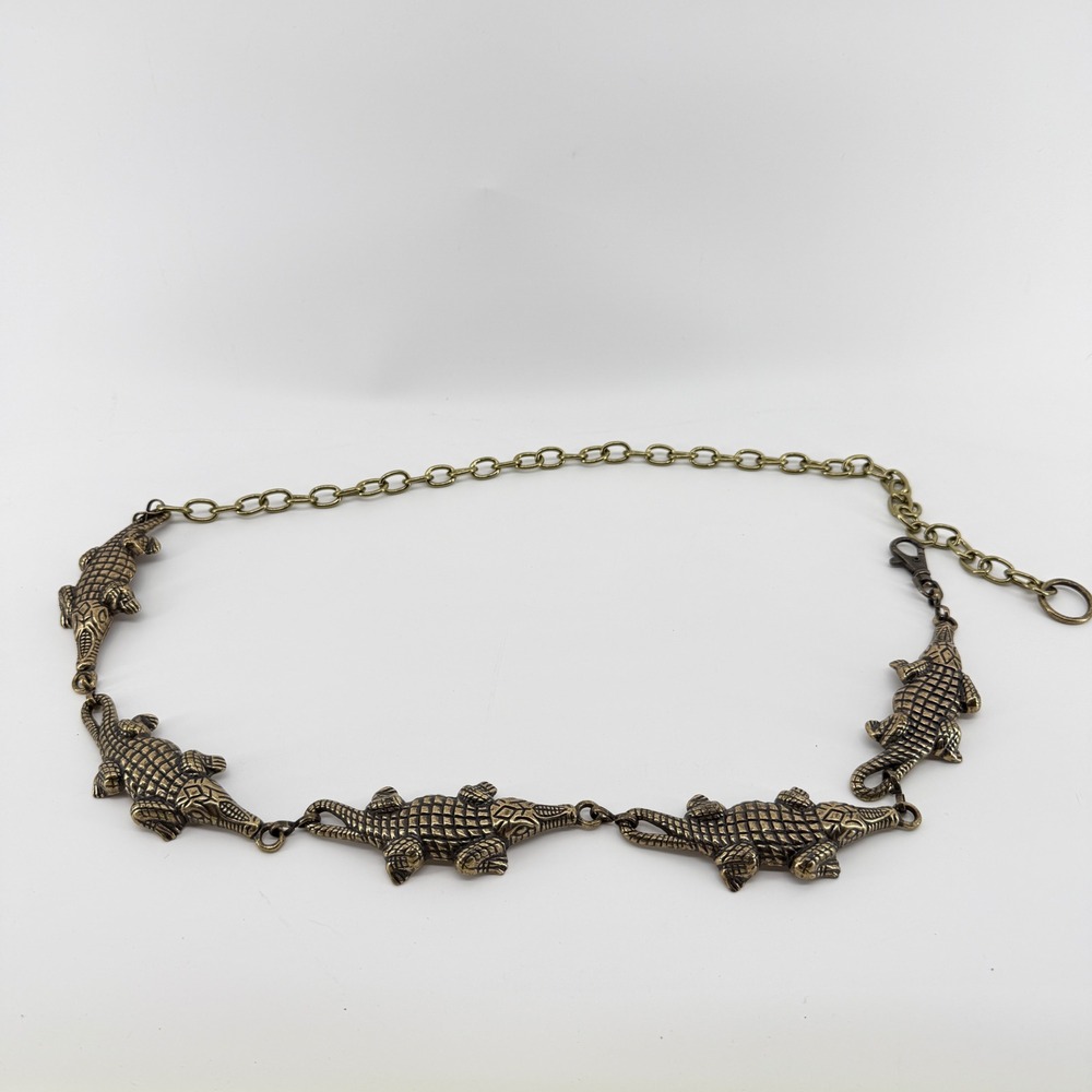 Vintage Bronze Alligator Crocodile Link Chain Belt Adjustable Boho Western 42in